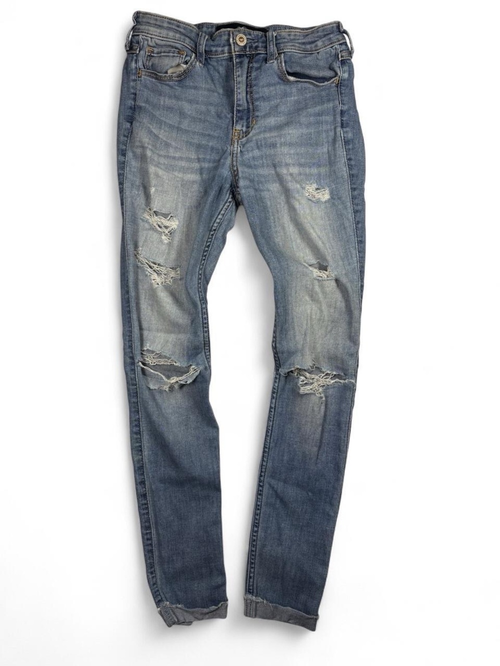 Hollister High Rise Super Skinny Jeans Distressed Light Blue Denim 1 Regular W25